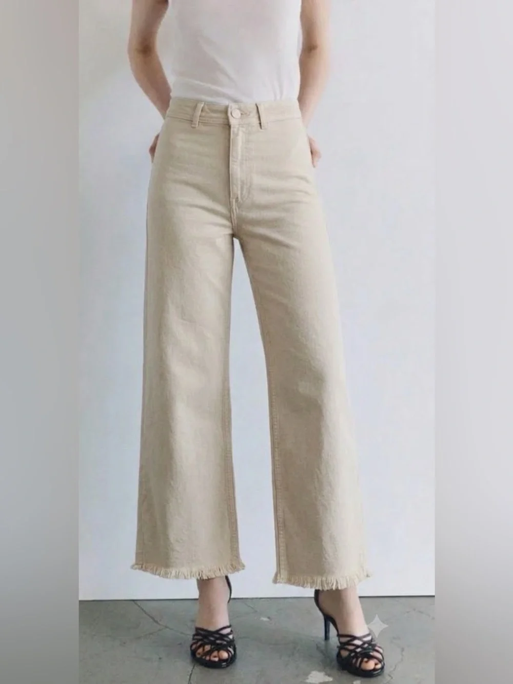 Zara High-Waist Wide Leg Pants in Light Beige